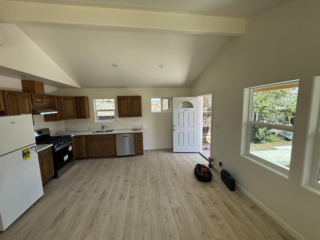 Interior, Kitchen, Recessed Lighting, Wood Texture Flooring