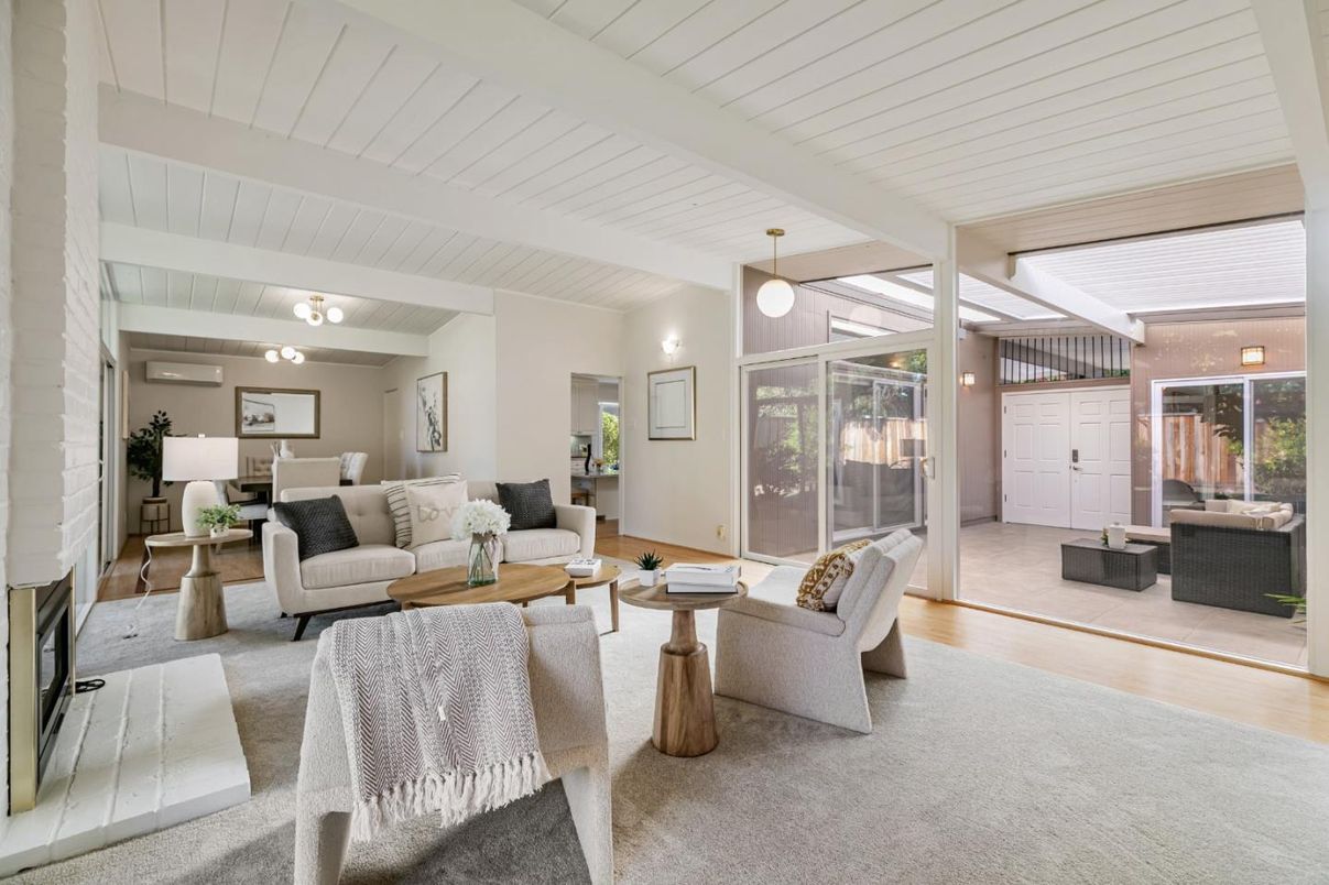 Fireplace, Interior, Living room, Pendant Lights, Wood Texture Flooring