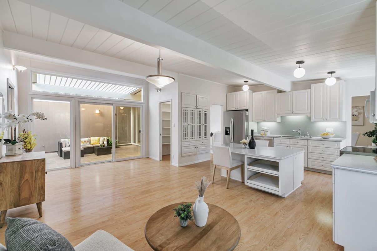 Interior, Kitchen, Pendant Lights, Stainless Steel Appliances, Wood Texture Flooring