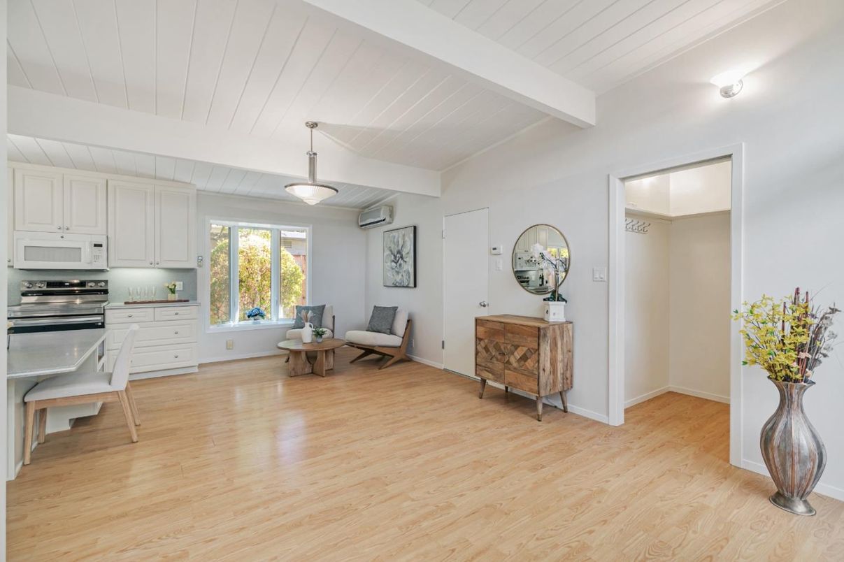 Interior, Kitchen, Pendant Lights, Stainless Steel Appliances, Wood Texture Flooring