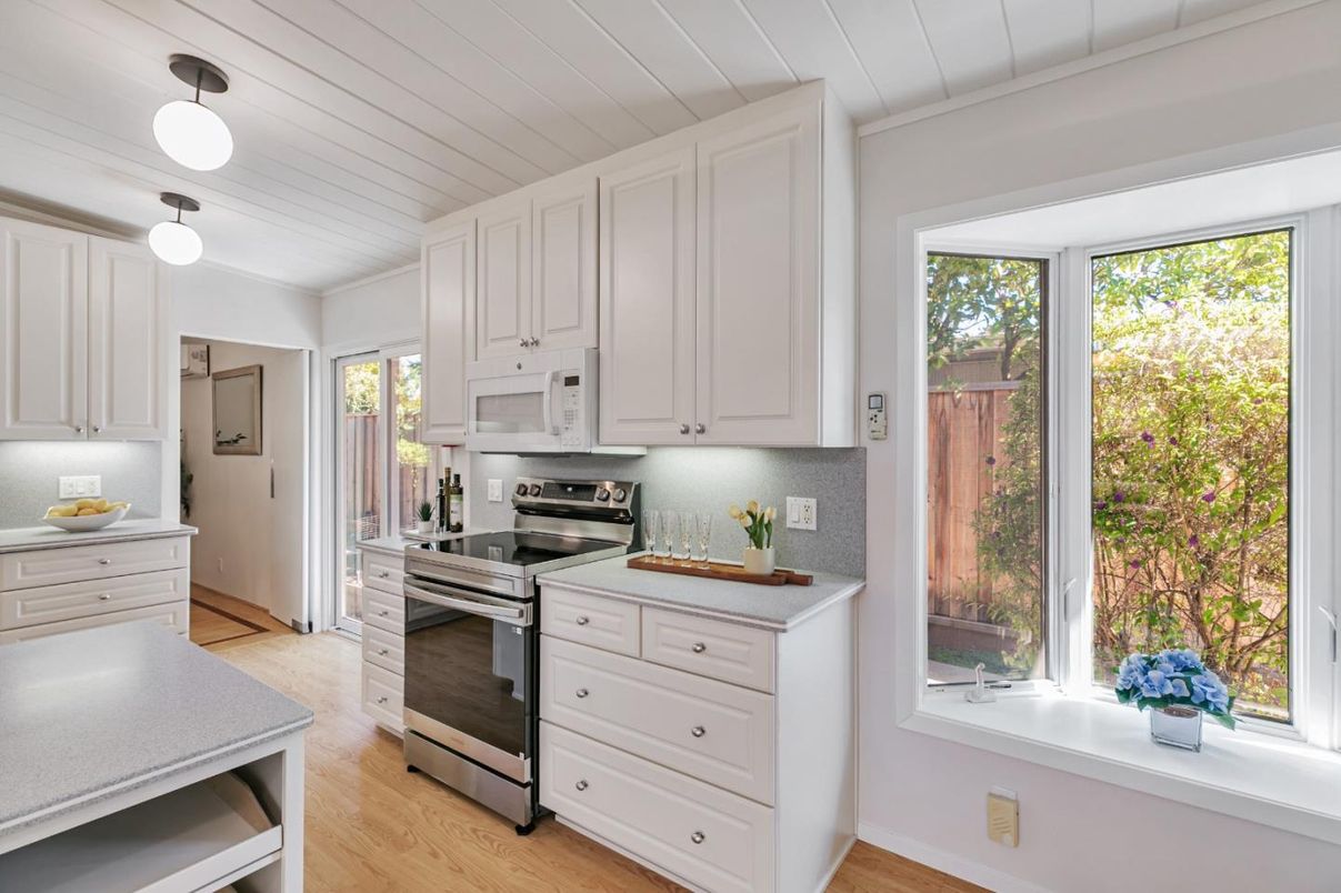 Interior, Kitchen, Pendant Lights, Stainless Steel Appliances, Wood Texture Flooring