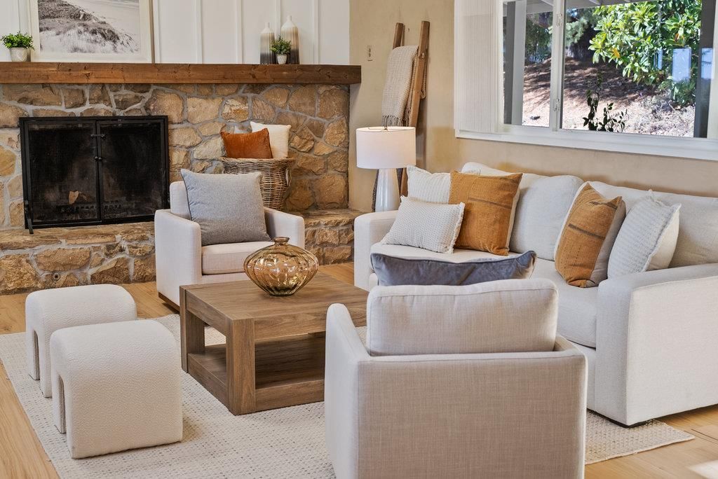 Fireplace, Interior, Living room, Stone Walls, Wood Texture Flooring