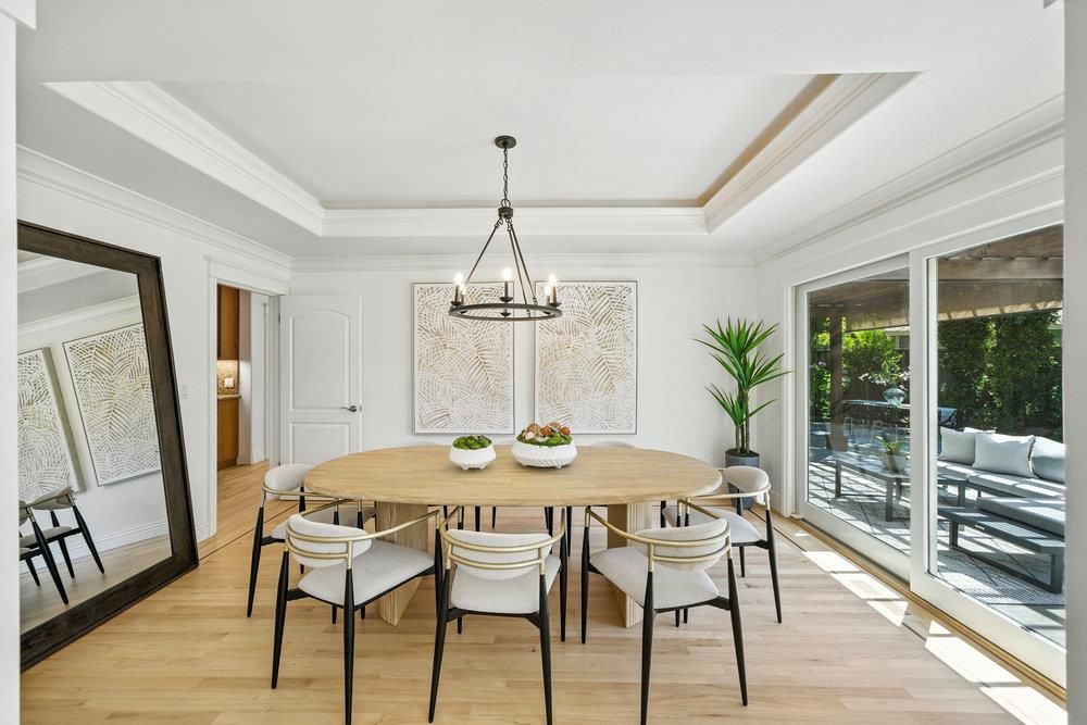 Dining room, Interior, Pendant Lights, Wood Texture Flooring