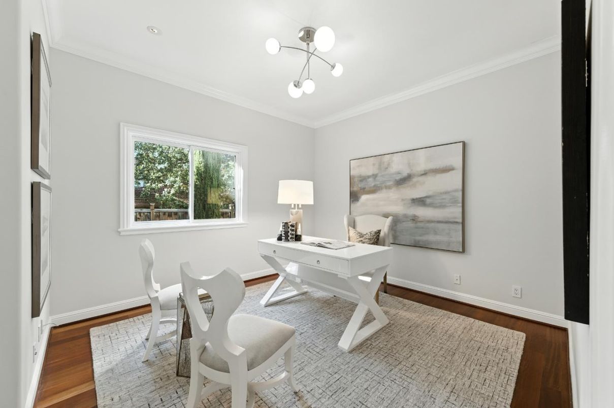 Home Office, Interior, Pendant Lights, Recessed Lighting, Wood Texture Flooring