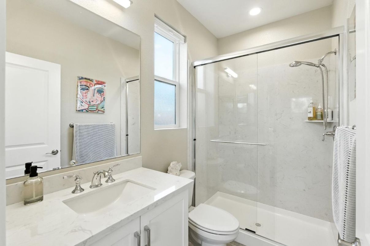 Bathroom, Glass Shower, Interior, Marble Walls, Recessed Lighting