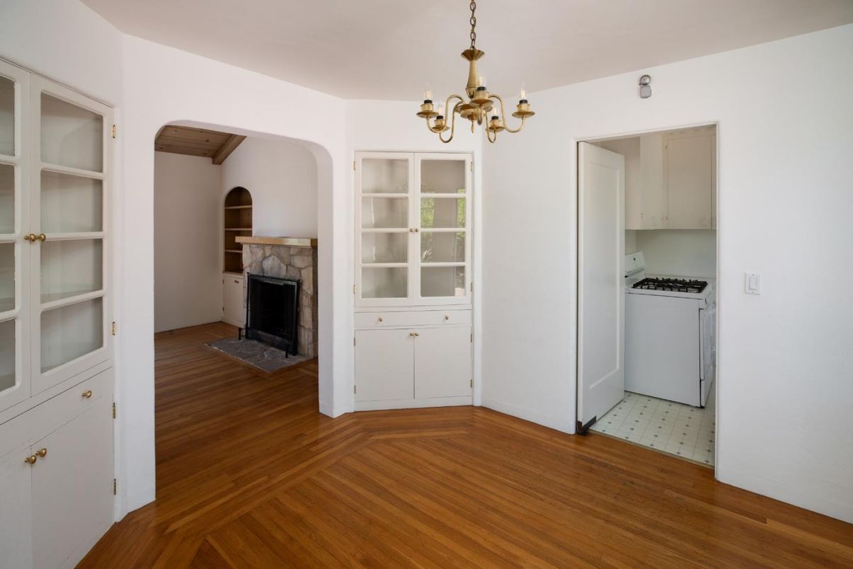 Chandelier, Empty room, Fireplace, Interior, Wood Texture Flooring