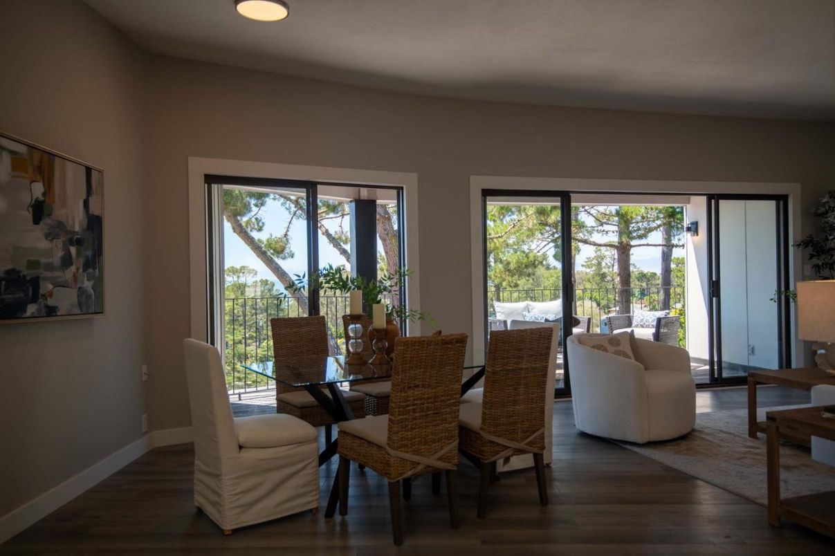 Dining room, Interior, Recessed Lighting, Wood Texture Flooring