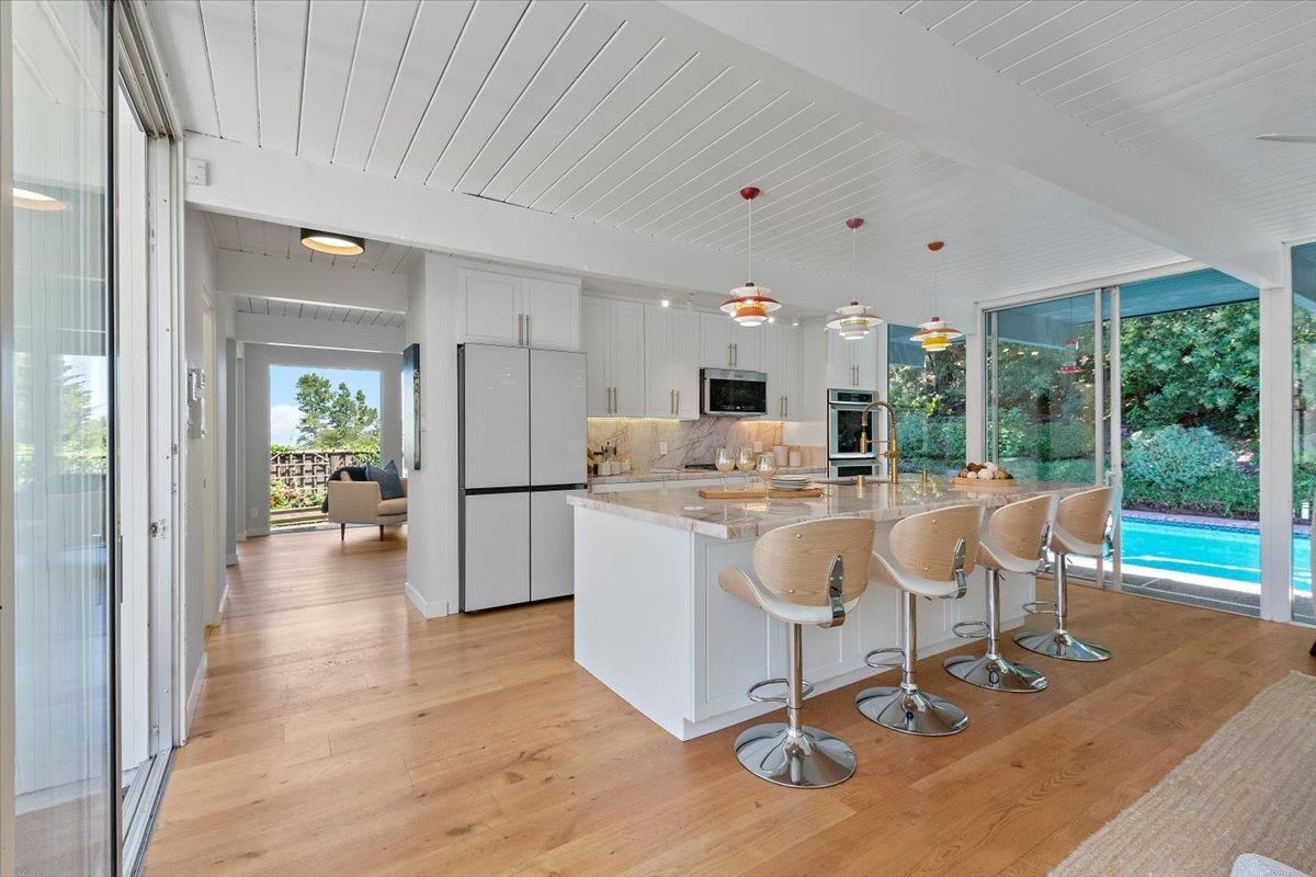 Interior, Kitchen, Pendant Lights, Stainless Steel Appliances, Wood Texture Flooring