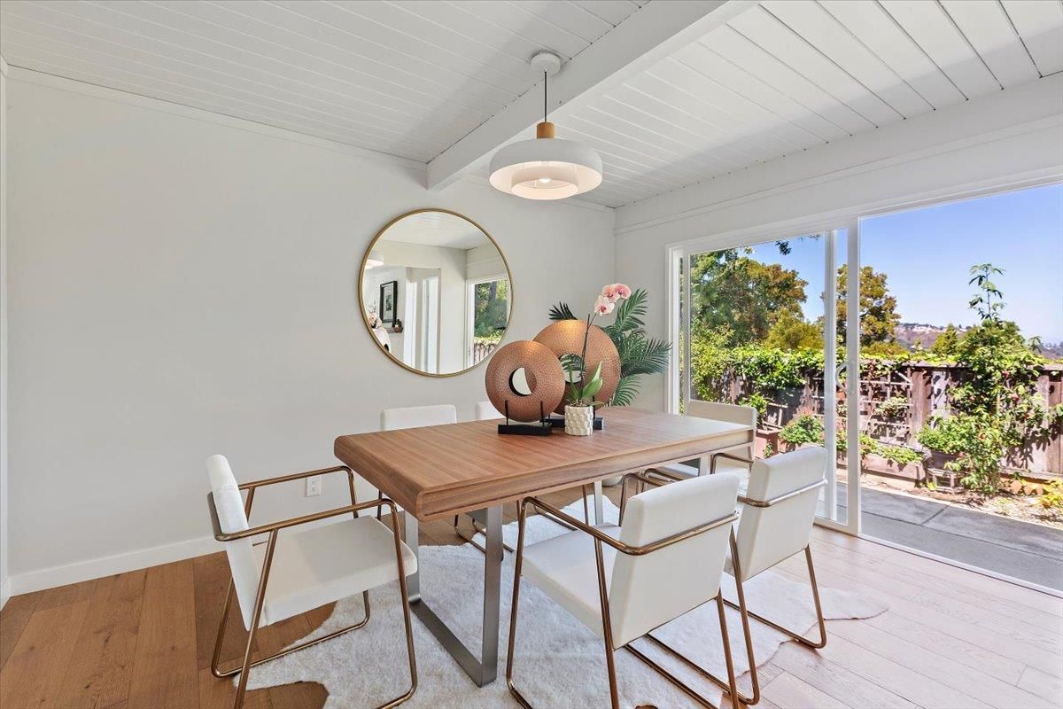 Dining room, Interior, Pendant Lights, Wood Texture Flooring