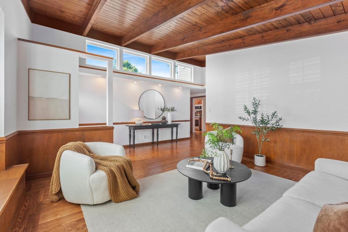 Interior, Living room, Recessed Lighting, Wooden Beams, Wooden Ceilings, Wood Texture Flooring