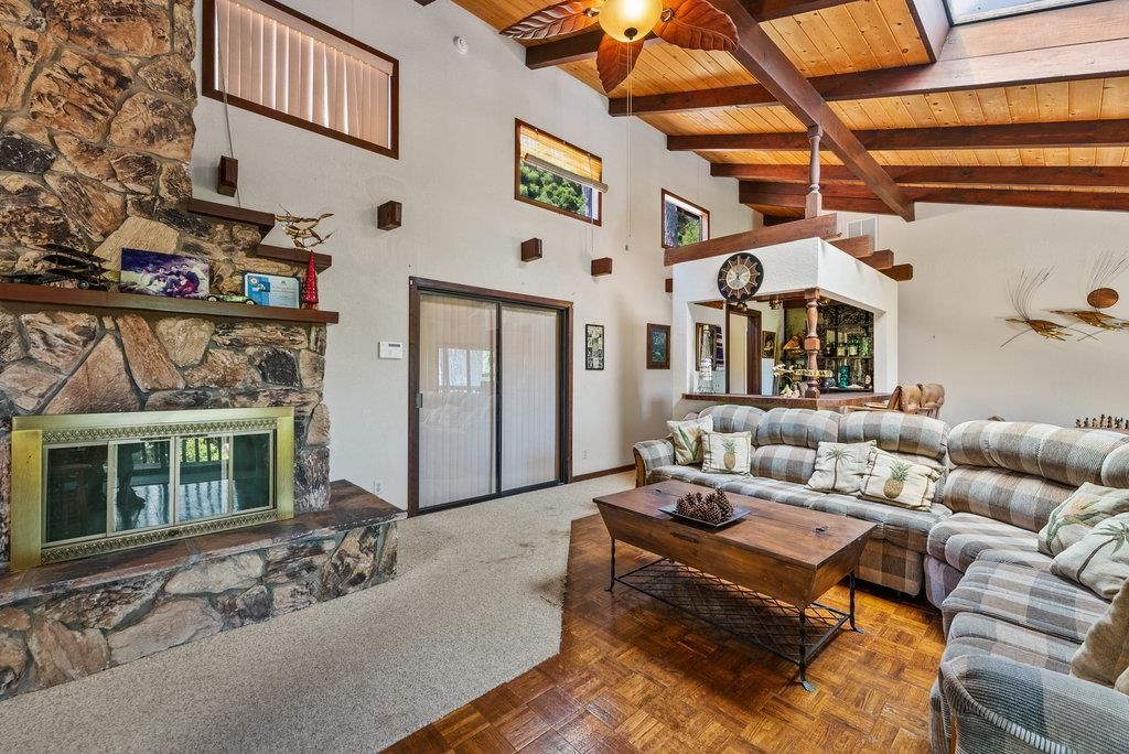 Fireplace, Interior, Living room, Stone Walls, Wooden Beams, Wooden Ceilings, Wood Texture Flooring
