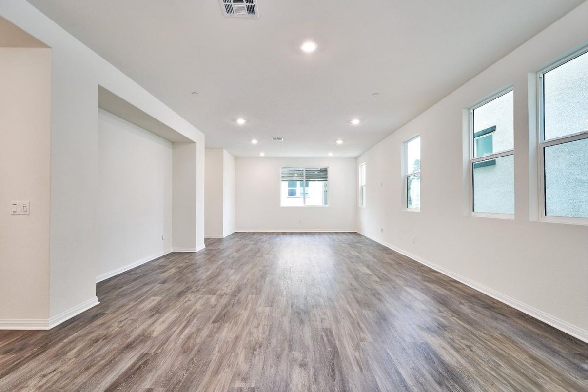 Empty room, Interior, Recessed Lighting, Wood Texture Flooring
