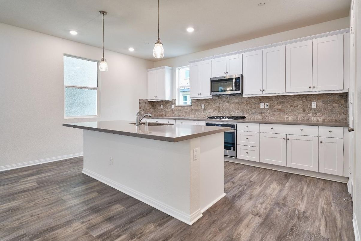 Interior, Kitchen, Pendant Lights, Recessed Lighting, Wood Texture Flooring