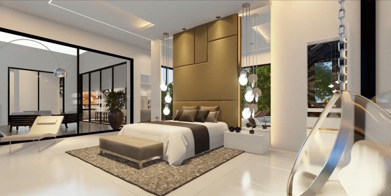 Bedroom, Interior, Pendant Lights, Recessed Lighting