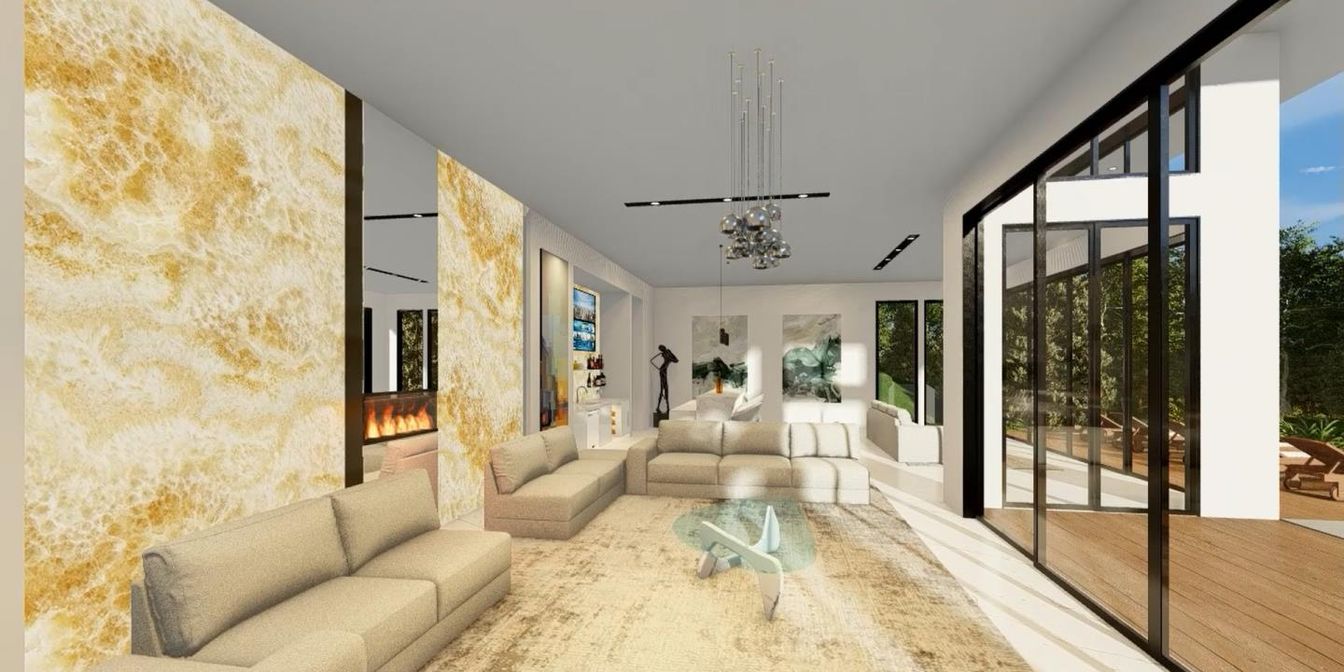 Fireplace, Interior, Living room, Pendant Lights, Stone Walls