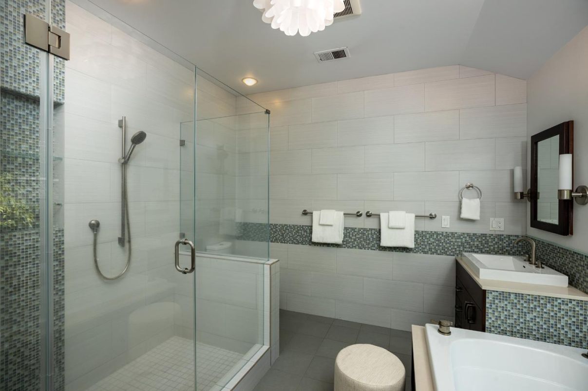 Bathroom, Glass Shower, Interior, Recessed Lighting