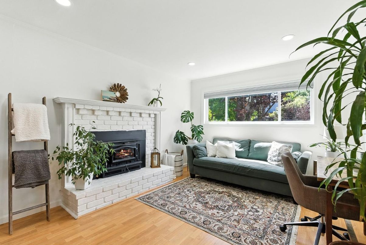 Fireplace, Interior, Recessed Lighting, Wood Texture Flooring