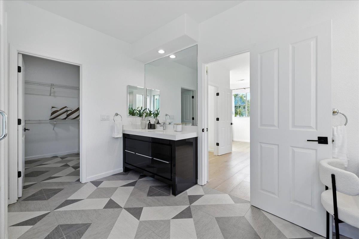 Bathroom, Dual Sink Vanities, Interior, Recessed Lighting, Walk-in Closets