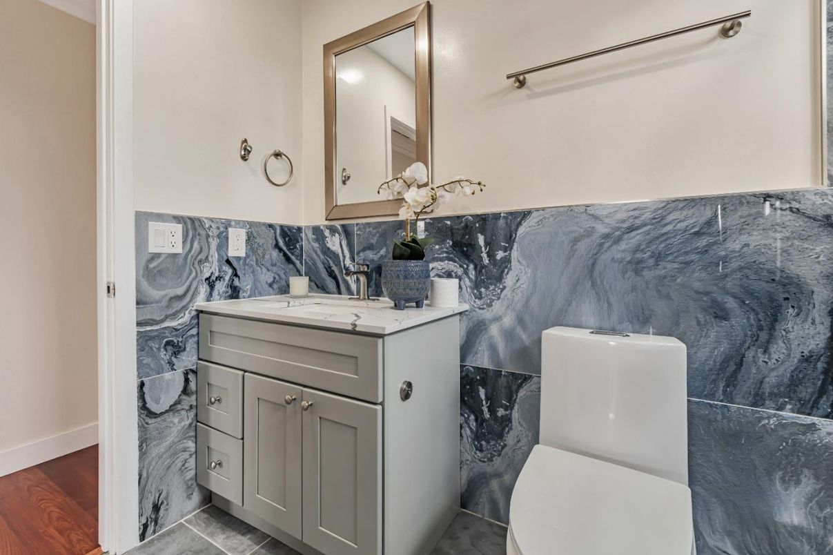 Bathroom, Interior, Marble Walls, Wood Texture Flooring