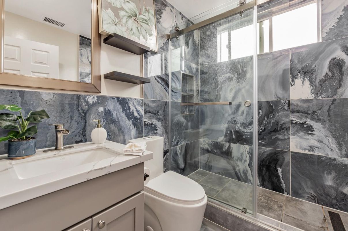 Bathroom, Glass Shower, Interior, Marble Walls