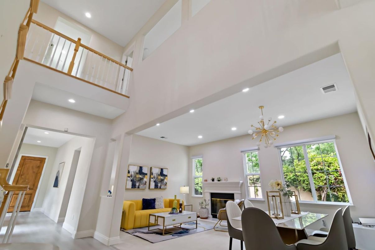 Dining room, Fireplace, Interior, Living room, Pendant Lights, Recessed Lighting