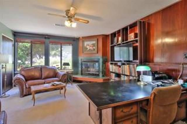 Fireplace, Home Office, Interior, Living room, Wooden Walls