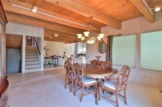 Chandelier, Dining room, Interior, Kitchen, Recessed Lighting, Wooden Beams, Wooden Ceilings