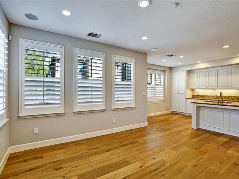 Empty room, Interior, Kitchen, Recessed Lighting, Wood Texture Flooring