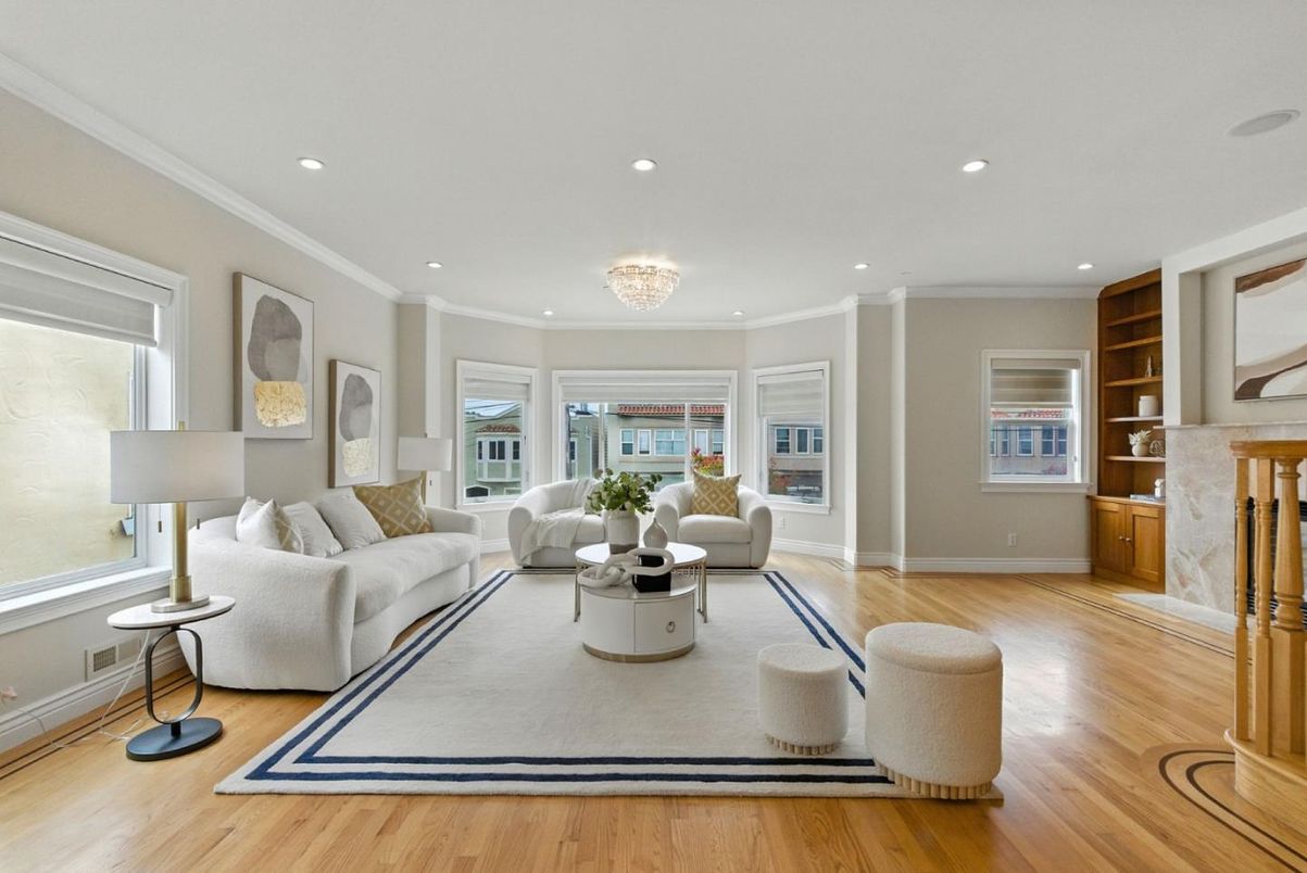 Chandelier, Fireplace, Interior, Living room, Recessed Lighting, Wood Texture Flooring