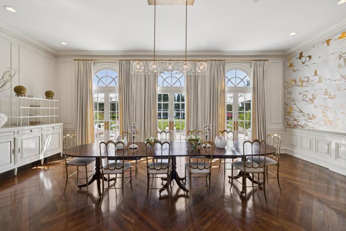 Dining room, Interior, Pendant Lights, Recessed Lighting, Wood Texture Flooring