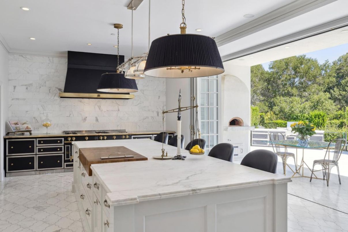 Interior, Kitchen, Marble, Marble Walls, Pendant Lights, Recessed Lighting