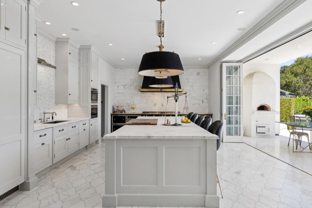 Interior, Kitchen, Marble, Pendant Lights, Recessed Lighting, Stainless Steel Appliances