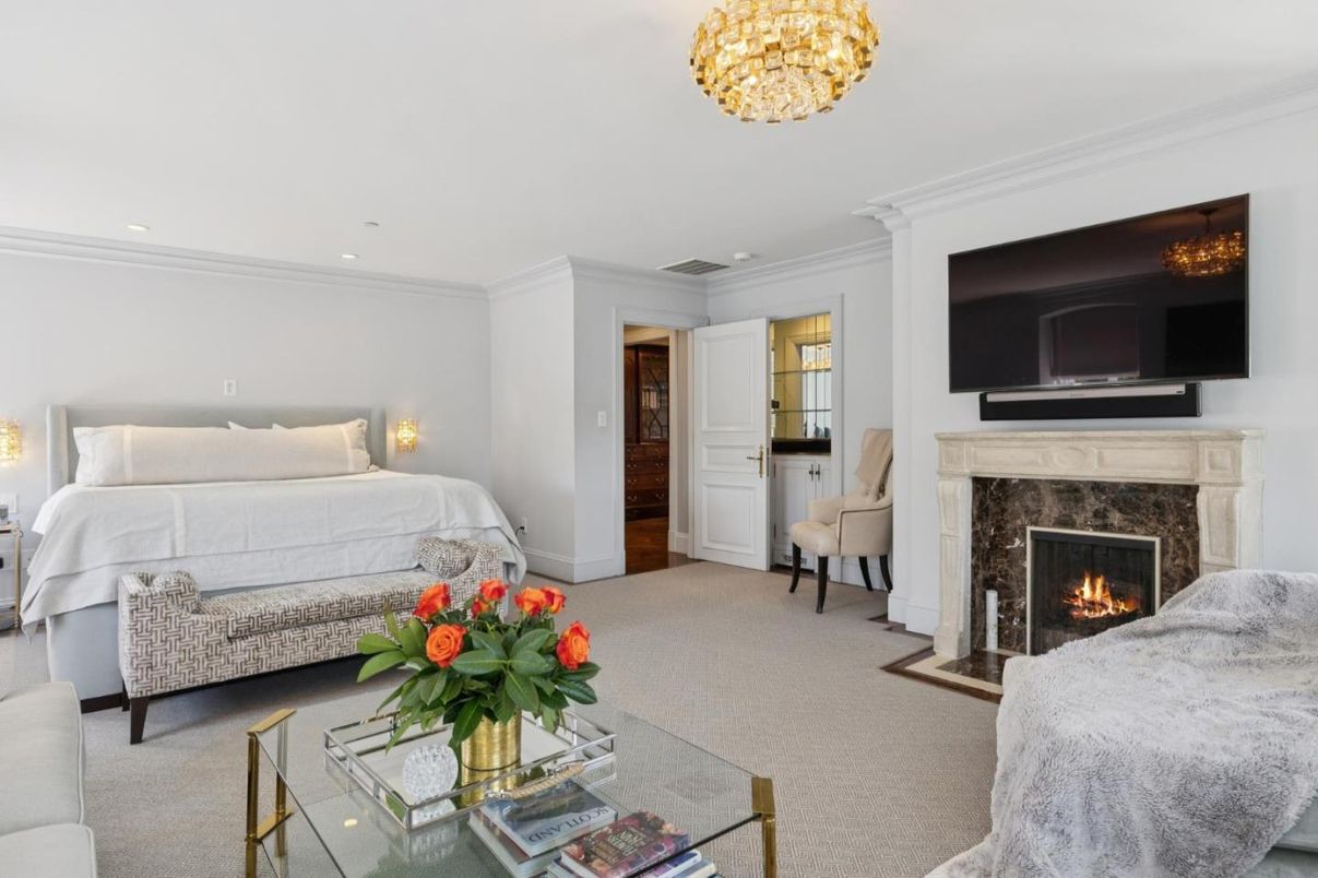 Bedroom, Chandelier, Fireplace, Interior, Recessed Lighting