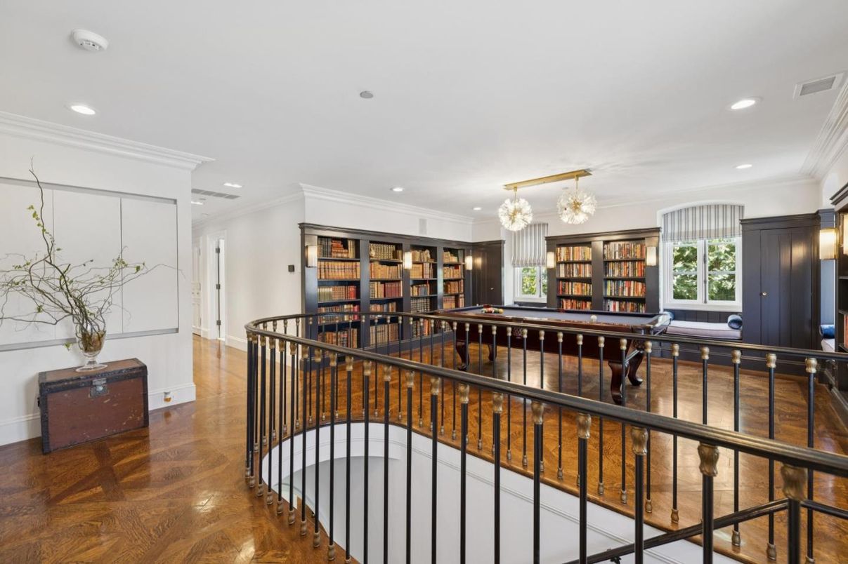 Billiard Table, Chandelier, Game Room, Interior, Recessed Lighting, Wood Texture Flooring