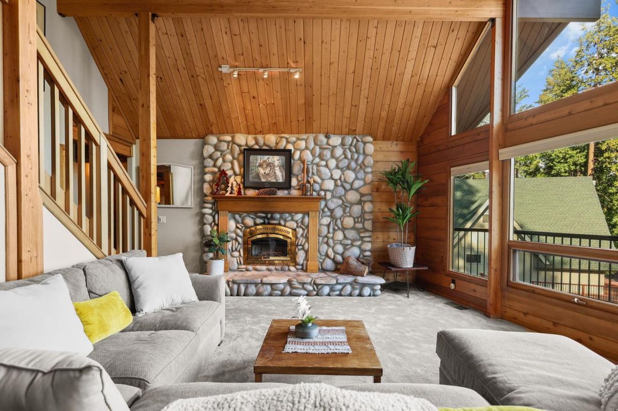 Fireplace, Interior, Living room, Stone Walls, Wooden Ceilings, Wooden Walls