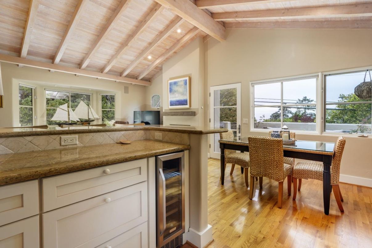 Dining room, Interior, Kitchen, Recessed Lighting, Wooden Beams, Wooden Ceilings, Wood Texture Flooring