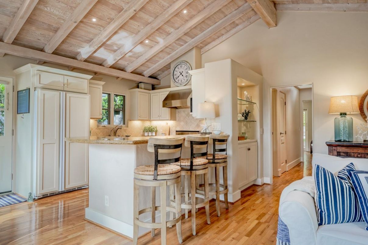 Interior, Kitchen, Recessed Lighting, Wooden Beams, Wooden Ceilings, Wood Texture Flooring