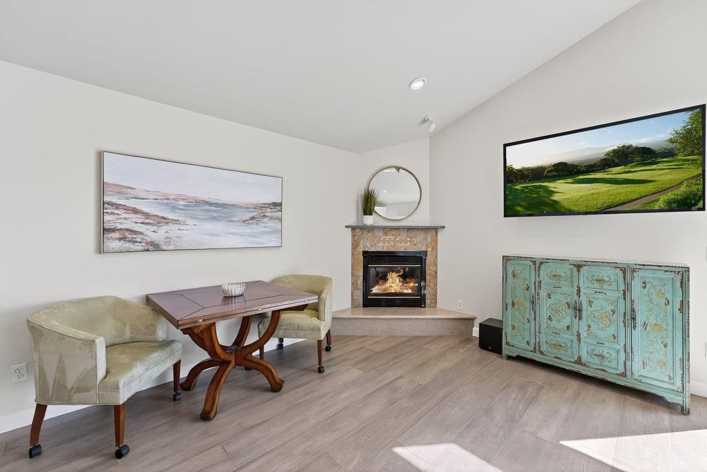 Fireplace, Interior, Recessed Lighting, Wood Texture Flooring