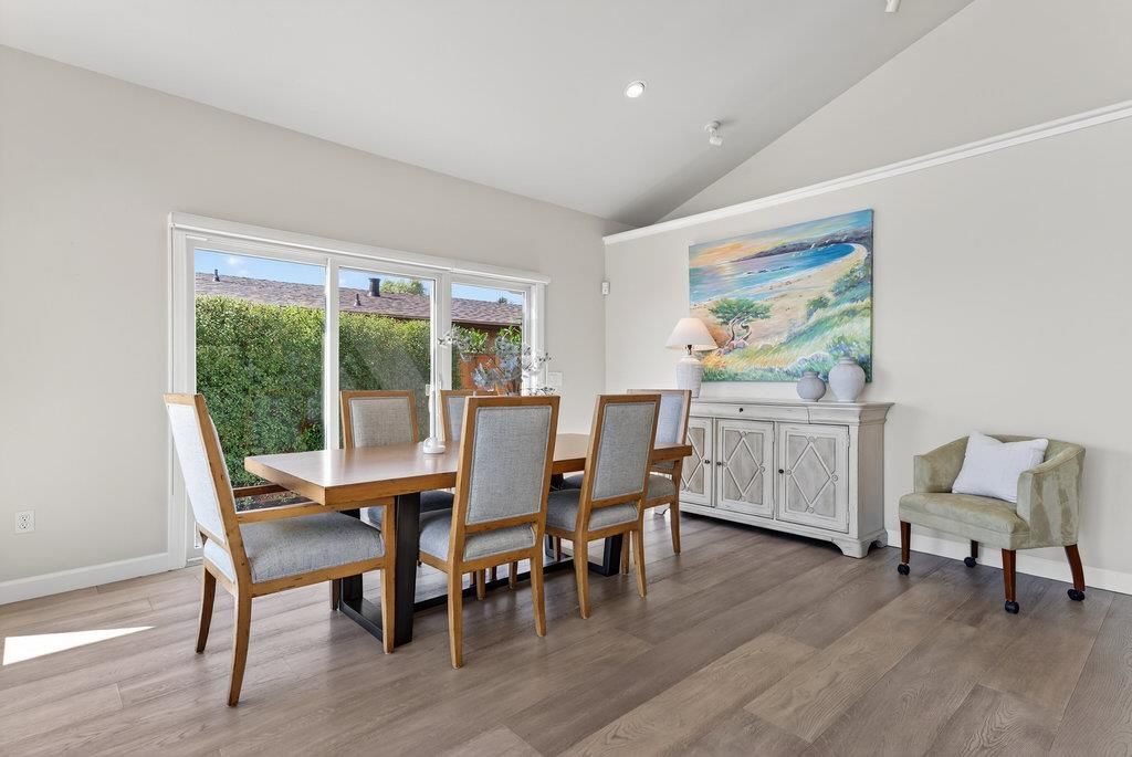 Dining room, Interior, Recessed Lighting, Wood Texture Flooring
