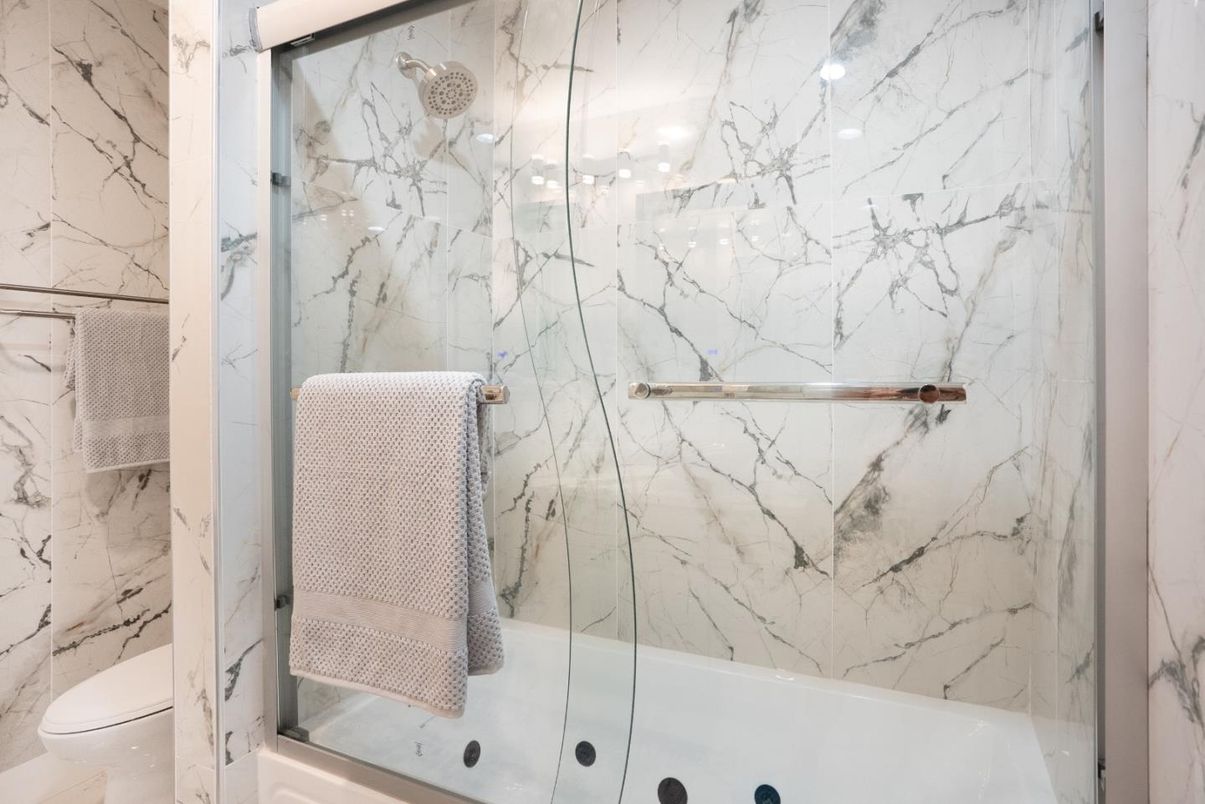 Bathroom, Glass Shower, Interior, Marble Walls