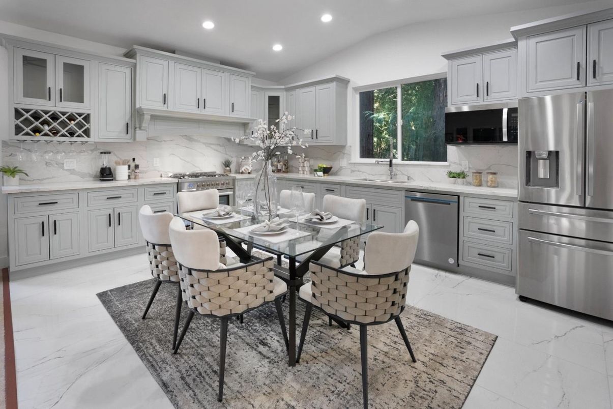 Dining room, Interior, Kitchen, Marble, Recessed Lighting, Stainless Steel Appliances