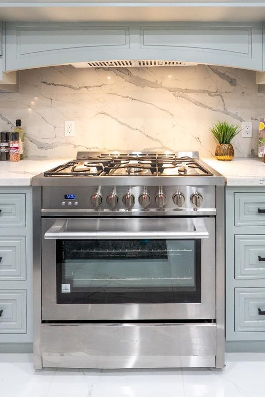 Interior, Kitchen, Marble Walls, Stainless Steel Appliances