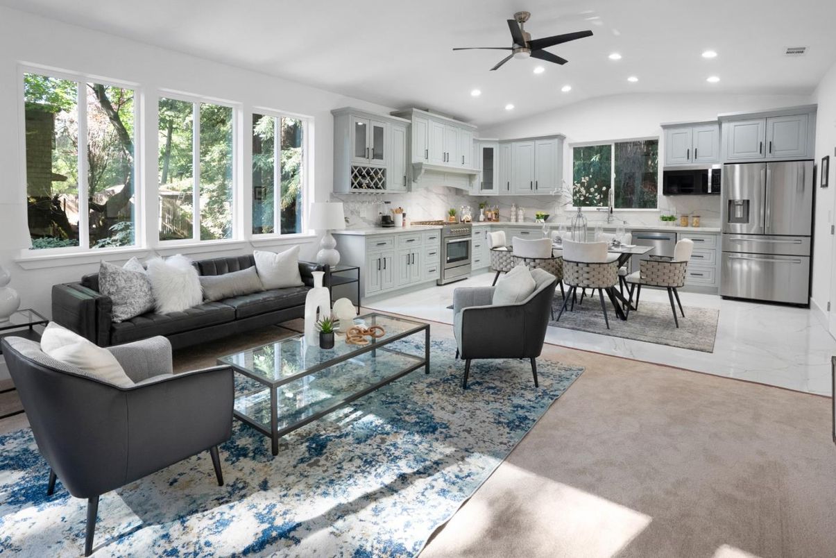 Dining room, Interior, Kitchen, Living room, Recessed Lighting, Stainless Steel Appliances