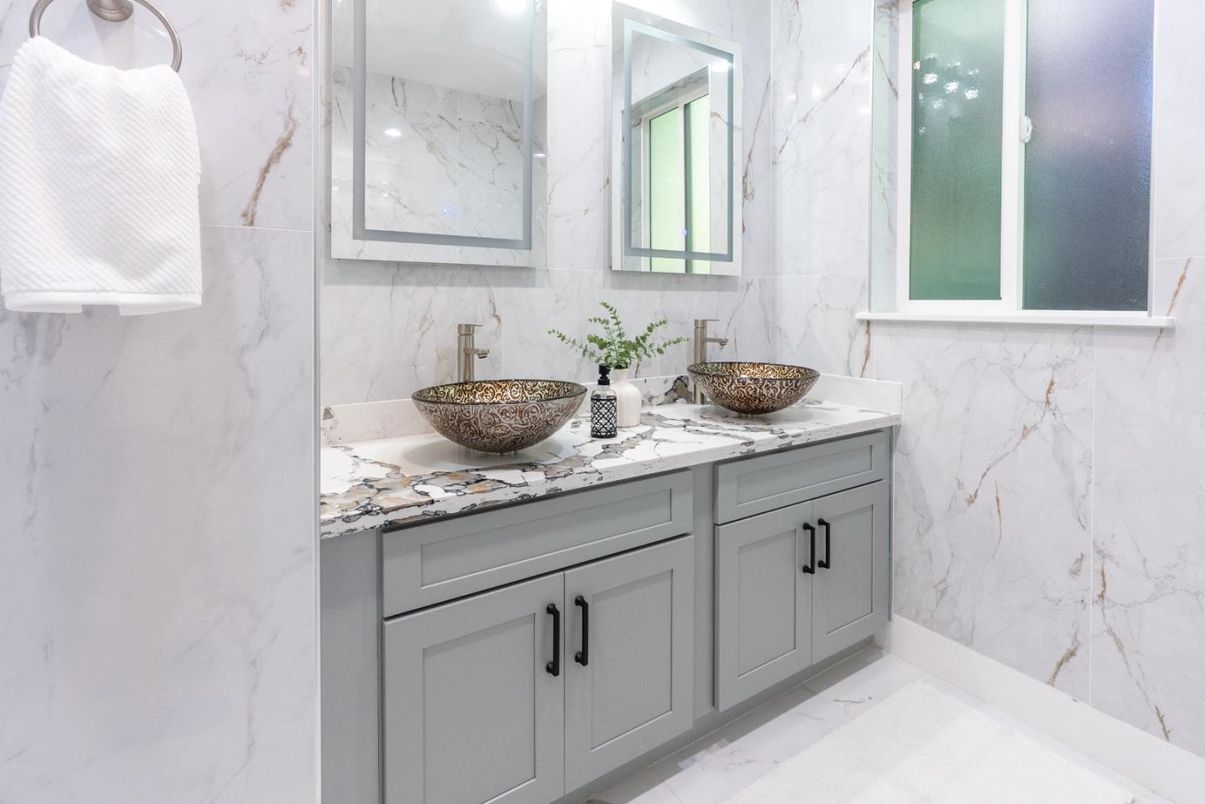 Bathroom, Dual Sink Vanities, Interior, Marble, Marble Walls