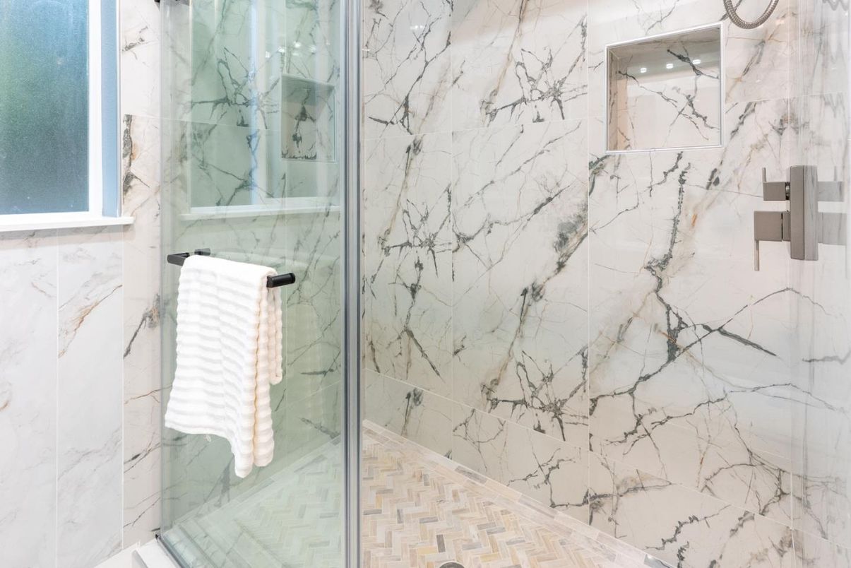 Bathroom, Glass Shower, Interior, Marble Walls