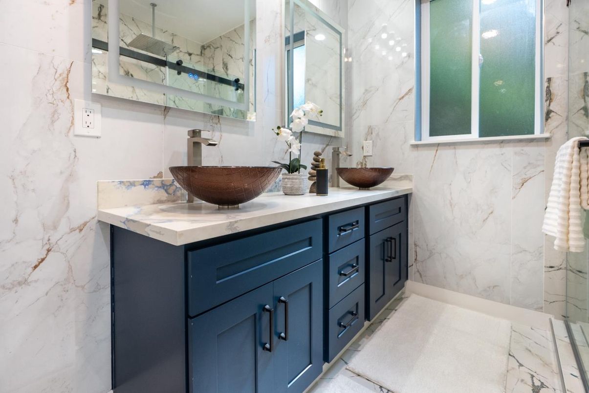 Bathroom, Dual Sink Vanities, Interior, Marble, Marble Walls