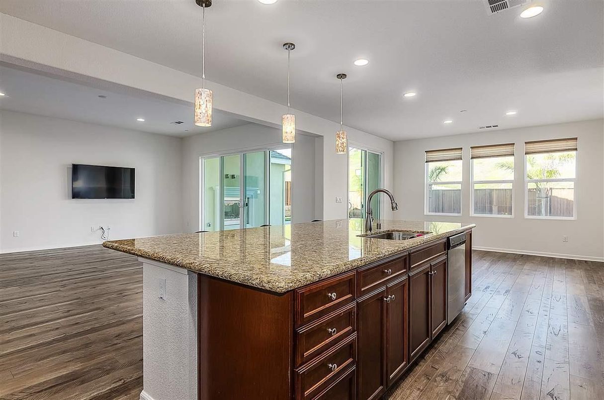 Interior, Kitchen, Pendant Lights, Recessed Lighting, Wood Texture Flooring