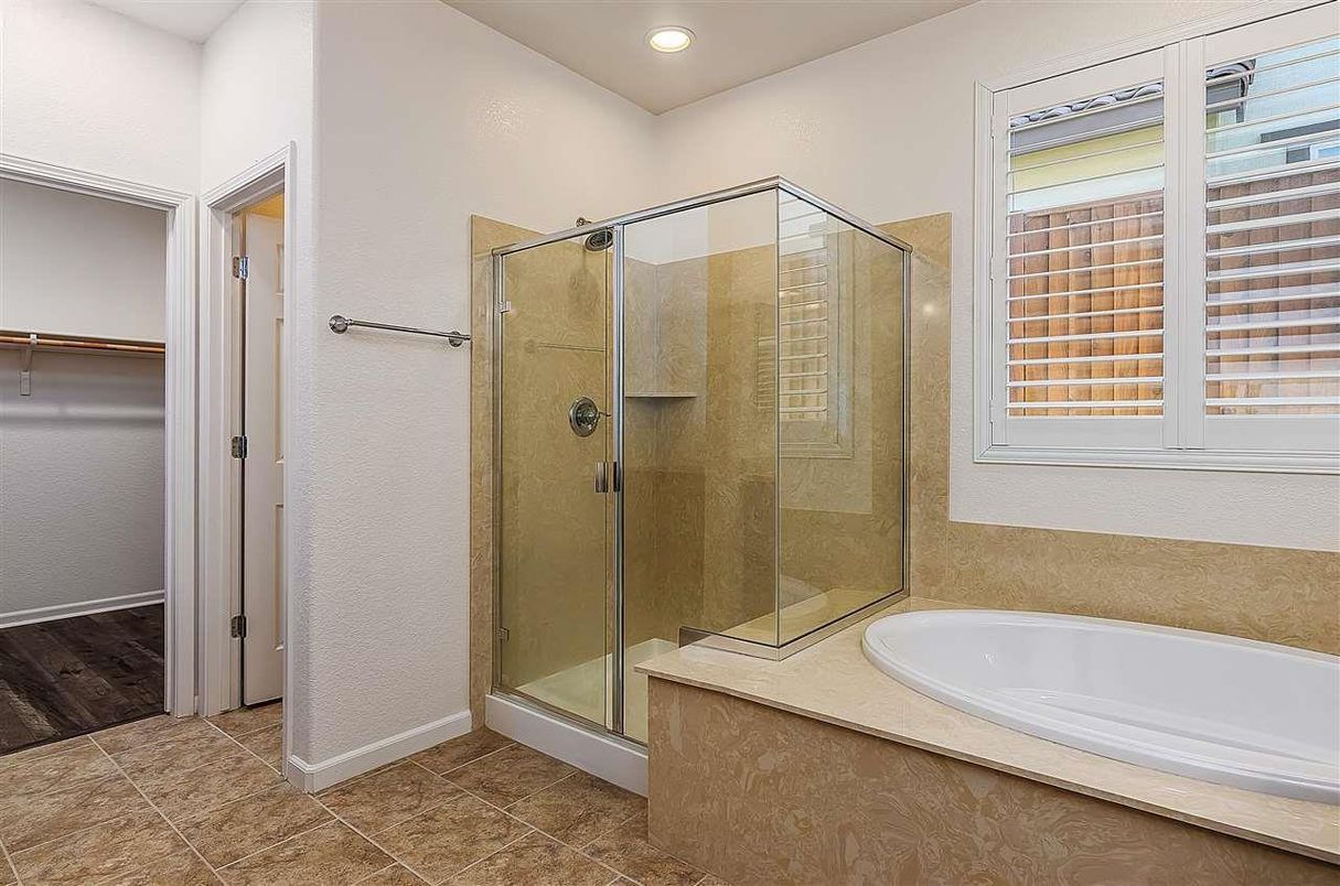 Bathroom, Glass Shower, Interior, Recessed Lighting, Wood Texture Flooring