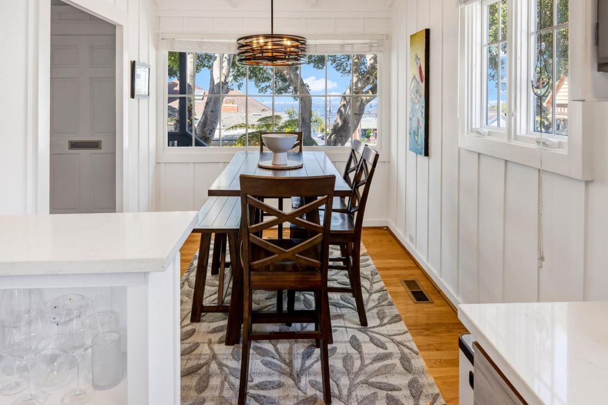 Dining room, Interior, Pendant Lights, Sun Room, Wood Texture Flooring