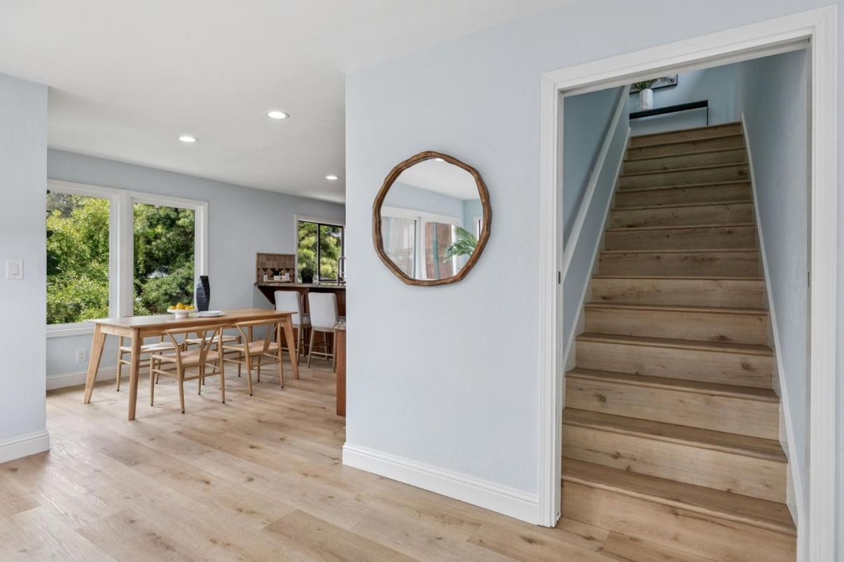 Dining room, Interior, Recessed Lighting, Wood Texture Flooring